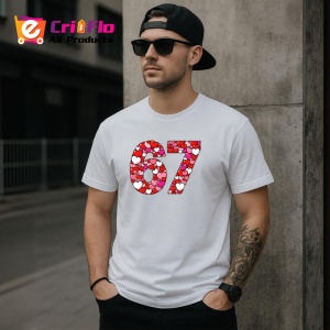 Tricou SIX SEVEN 67 Inimi Rosii Decorative, din bumbac 100%, tricou alb, Copii | Dama | Barbat - Img 1