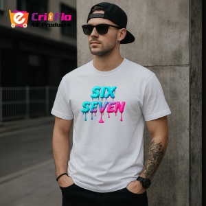Tricou SIX SEVEN 67 Logo Drip Albastru Roz, din bumbac 100%, tricou alb, Copii | Dama | Barbat - Img 1