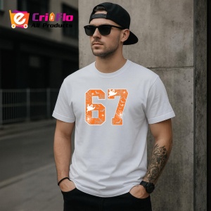 Tricou SIX SEVEN 67 Numar Urban Portocaliu, din bumbac 100%, tricou alb, Copii | Dama | Barbat - Img 2
