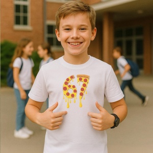 Tricou SIX SEVEN 67 Pizza Amuzant, din bumbac 100%, tricou alb, Copii | Dama | Barbat - Img 2