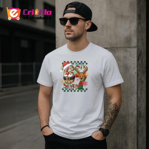 Tricou SIX SEVEN 67 Reni Craciun Carouri, din bumbac 100%, tricou alb, Copii | Dama | Barbat - Img 2