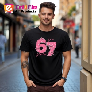 Tricou SIX SEVEN 67 Roz Stele Dragut, din bumbac 100%, tricou negru, Copii | Dama | Barbat