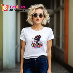 Tricou skeleton makeup flowers tattoos, fata cu machiaj schelet si flori tatuate, Copii | Dama | Barbat - Img 11