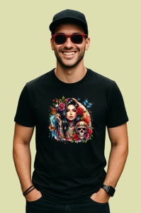 Tricou Skull butterfly roses gothic look, craniu fluture trandafiri stil gotic, Copii | Dama | Barbat , tricou negru - Img 4
