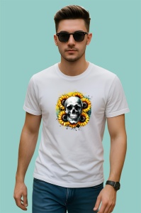 Tricou skull with sunflowers, craniu cu floarea soarelui, Copii | Dama | Barbat - Img 2