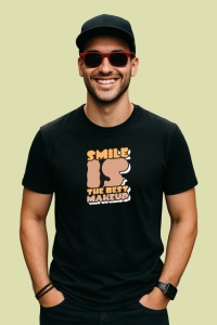Tricou Smile Is The Best Makeup Font Retro Maro, din bumbac 100%, tricou negru Copii | Dama | Barbat - Img 3