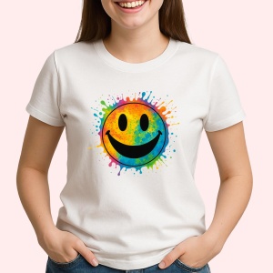 Tricou Smiley Happy Colorat - Copii | Dama | Barbat - Img 2
