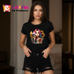 Tricou Smoking girl floral tattoo, fata care fumeaza cu tatuaj floral, Copii | Dama | Barbat , tricou negru - Img 7