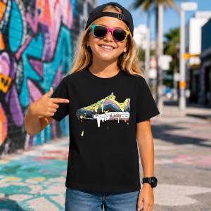 Tricou Sneaker Dripping Paint Galben Albastru Urban Melt Design, din bumbac 100%, tricou negru, Copii | Dama | Barbat - Img 7