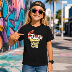 Tricou Sneaker Portocaliu Cos Baschet Numar 23, din bumbac 100%, tricou negru, Copii | Dama | Barbat - Img 7