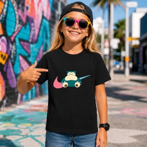 Tricou Snorlax Sleeping Chill Logo Urban Pokemon Aesthetic, din bumbac 100%, tricou negru, Copii | Dama | Barbat - Img 7