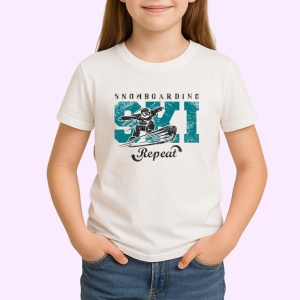 Tricou Snowboarding Ski Repeat Design Iarna V1, din bumbac 100% , tricou alb pentru Copii | Dama | Barbat - Img 2