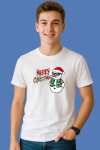 Tricou Snowman Merry Christmas Cool, din bumbac 100%, tricou alb, Copii | Dama | Barbat
