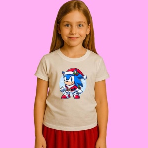 Tricou Sonic Christmas Cu Cana Si Fulgi, din bumbac 100%, tricou alb, Copii | Dama | Barbat