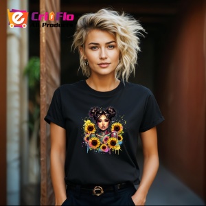 Tricou Space buns girl sunflower burst, fata cu cocuri si floarea soarelui exploziva, Copii | Dama | Barbat , tricou negru - Img 8