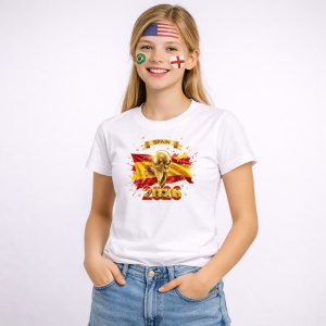 Tricou Spain World Cup 2026 Fifa V2, din bumbac 100%, tricou alb, Copii | Dama | Barbat - Img 3