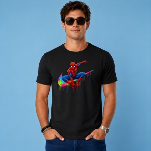 Tricou Spiderman Omul Paianjen Culori Vibrante Design Urban Drip, din bumbac 100%, tricou negru, Copii | Dama | Barbat