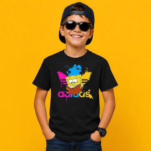 Tricou Spongebob Citind Cartea Vopsea Improscata Logo Mov Urban Design, din bumbac 100%, tricou negru, Copii | Dama | Barbat - Img 3