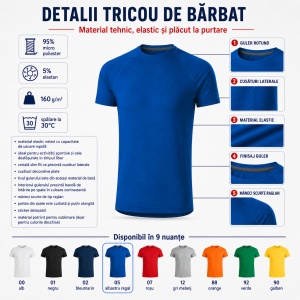 Tricou Sport Bărbați Malfini Destiny 175, 95% Micro Poliester, 5% Elastan, 160 g/m², Extra Dry, Slim Fit, Guler Rotund, Mărimi S 2XL - Img 3