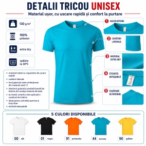 Tricou Sport Unisex Extra Dry din 100% Poliester, 130 g/m², Mărimi XS–4XL - Img 3