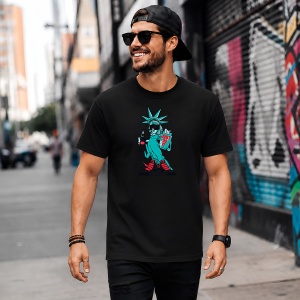 Tricou Statuia Libertatii Stil Graffiti Urban Street Art Turcoaz, din bumbac 100%, tricou negru, Copii | Dama | Barbat - Img 5