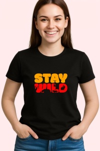 Tricou Stay Wild, din bumbac 100%, tricou negru, Dama | Barbat