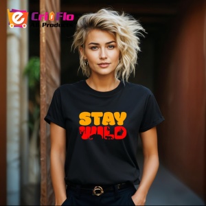 Tricou Stay Wild Text Portocaliu Cu Labuta Animal, din bumbac 100%, tricou negru Copii | Dama | Barbat - Img 8