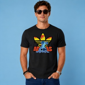 Tricou Stitch Albastru Logo Topit Galben Rosu Urban Street Design, din bumbac 100%, tricou negru, Copii | Dama | Barbat - Img 2