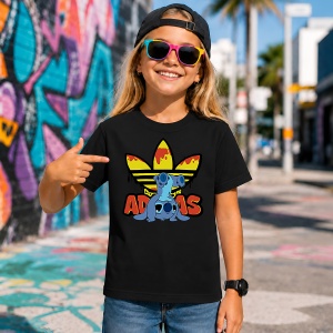 Tricou Stitch Albastru Logo Topit Galben Rosu Urban Street Design, din bumbac 100%, tricou negru, Copii | Dama | Barbat - Img 7