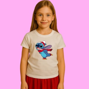 Tricou Stitch Alearga Craciun, din bumbac 100%, tricou alb, Copii | Dama | Barbat