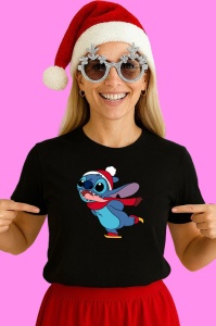 Tricou Stitch Alearga Cu Fular Rosu, din bumbac 100% Copii | Dama | Barbat - Img 3