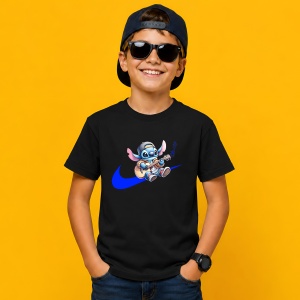 Tricou Stitch La Chitara Logo Albastru Urban Chill Music Vibe, din bumbac 100%, tricou negru, Copii | Dama | Barbat - Img 3