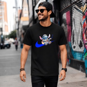 Tricou Stitch La Chitara Logo Albastru Urban Chill Music Vibe, din bumbac 100%, tricou negru, Copii | Dama | Barbat - Img 5