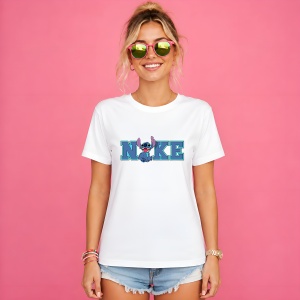 Tricou Stitch Logo Albastru Stil Desen Animat, din bumbac 100% Copii | Dama | Barbat