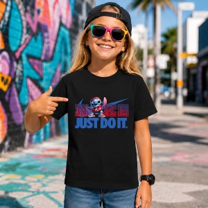 Tricou Stitch Logo Colorat Just Do It, din bumbac 100%, tricou negru, Copii | Dama | Barbat - Img 7