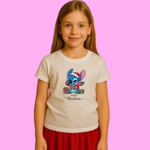 Tricou Stitch Pulover Craciun Cu Cadouri, din bumbac 100%, tricou alb, Copii | Dama | Barbat - Img 2