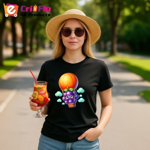Tricou Strugure amuzant de vara cu balonul cu aer, Fructe, Copii | Dama, culoare negru - Img 9