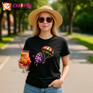 Tricou Strugure amuzant de vara cu parasuta, Fructe, Copii | Dama, culoare negru - Img 9