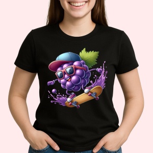 Tricou Strugure amuzant de vara cu skateboard, Fructe, Copii | Dama, culoare negru - Img 2