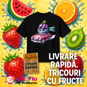 Tricou Strugure amuzant de vara in masina, Fructe, Copii | Dama, culoare negru - Img 12