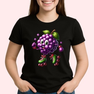 Tricou Strugure amuzant de vara pe role, Fructe, Copii | Dama, culoare negru - Img 2