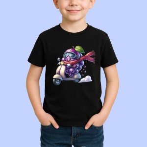 Tricou Strugure amuzant de vara pe scuter, Fructe, Copii | Dama, culoare negru