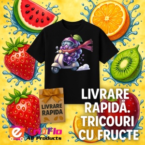 Tricou Strugure amuzant de vara pe scuter, Fructe, Copii | Dama, culoare negru - Img 12