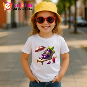 Tricou Strugure amuzant de vara pe sezlong, Fructe, Copii | Dama - Img 4