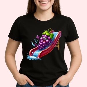 Tricou Strugure amuzant de vara pe topogan, Fructe, Copii | Dama, culoare negru - Img 2