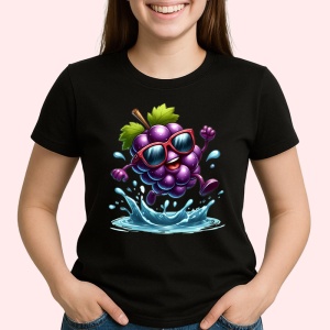 Tricou Strugure amuzant de vara sarind in apa, Fructe, Copii | Dama, culoare negru - Img 2