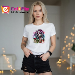 Tricou sugar skull girl wine and roses, fata cu craniu dulce vin si trandafiri, Copii | Dama | Barbat - Img 10