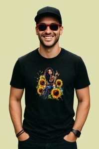 Tricou Sunflower unicycle rebel girl, fata rebela cu monociclu si floarea soarelui, Copii | Dama | Barbat , tricou negru - Img 4