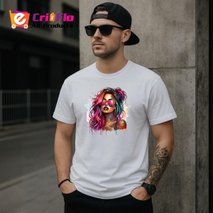 Tricou sunglasses girl rainbow style tattooed, fata cu ochelari stil curcubeu si tatuaje, Copii | Dama | Barbat - Img 4