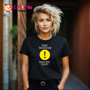 Tricou Sunt Incepator Beau Mai Incet Semn Exclamare Galben, din bumbac 100%, tricou negru Dama | Barbat - Img 4